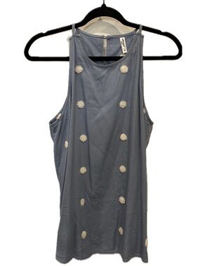ePretty Light Blue Sleeveless Top with White Pom Accents